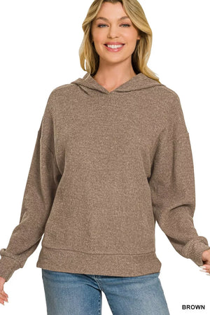 Zenana Brushed Ribbed Hacci Hoodie
