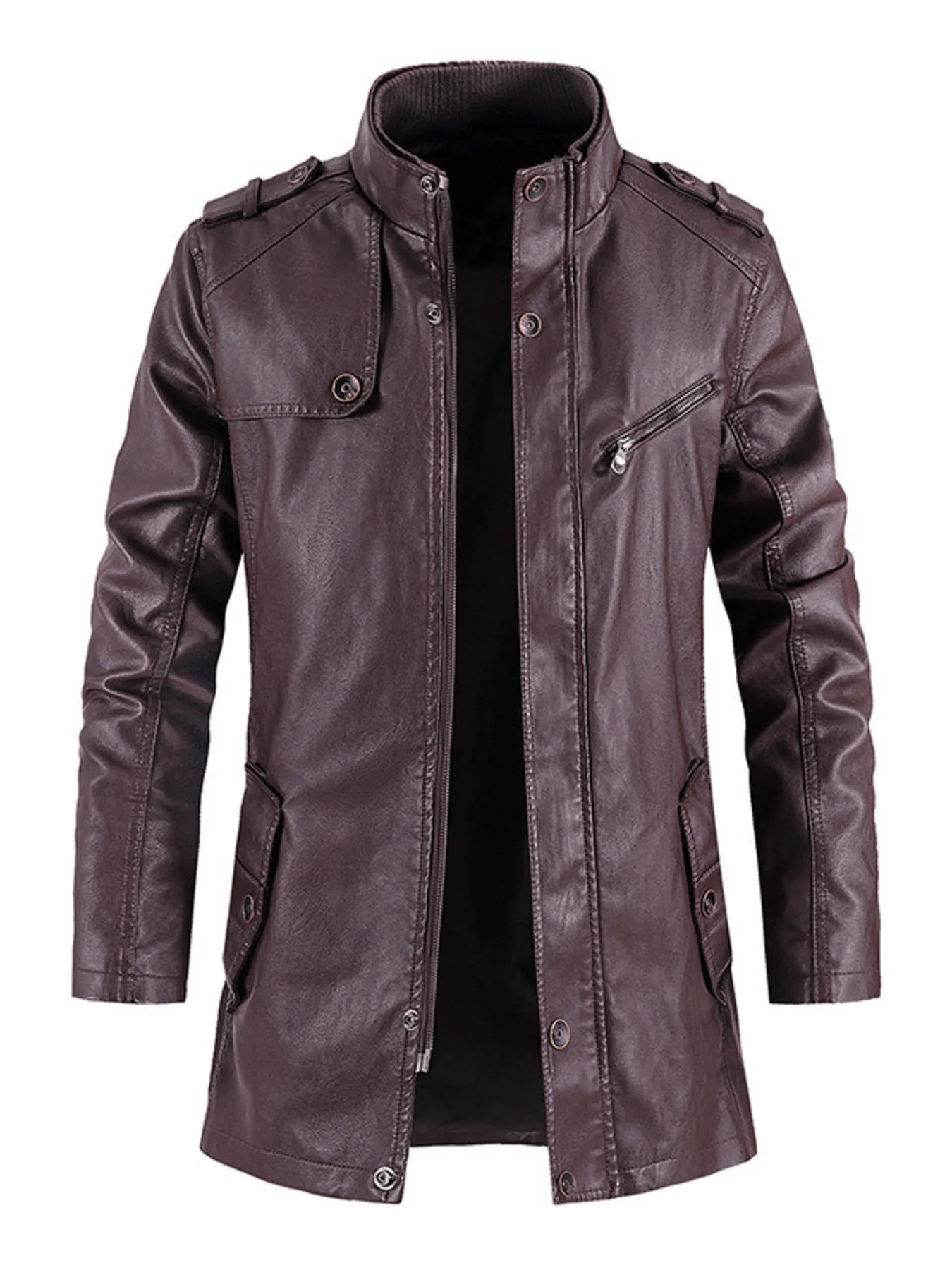 Men's Zip Up Long Sleeve Leather Jacket