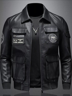 Men's Plus Size Zip Up Leather Bomber Jacket