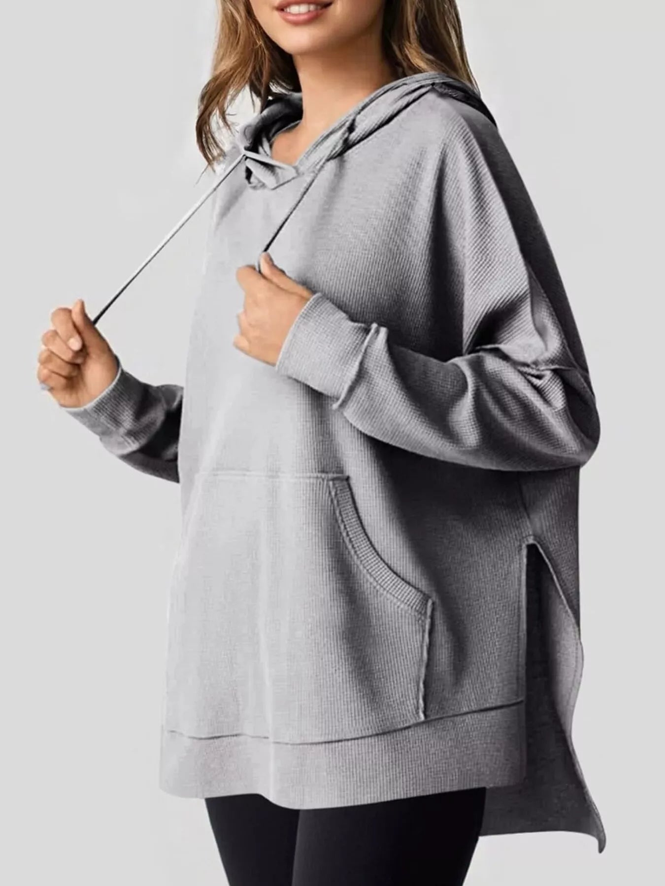 Oversized Drawstring Side Slit Hoodie