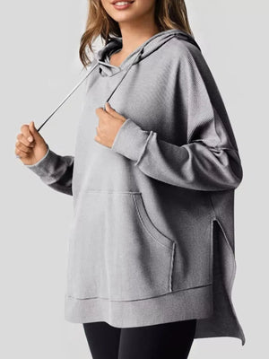 Oversized Drawstring Side Slit Hoodie