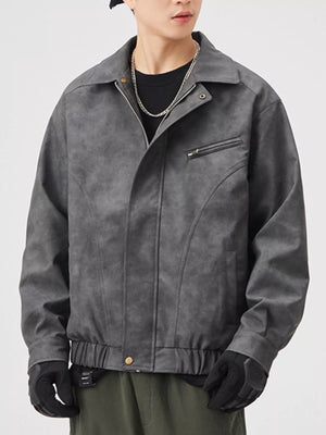 Men's Plus Size Vintage Style Zip Up Leather Jacket