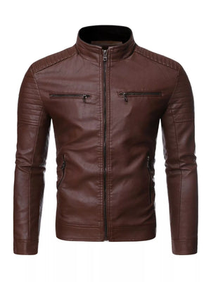 Men's Plus Size Zip Up Leather Moto Jacket