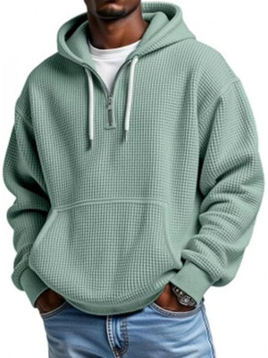 Men's Full Size Waffle Knit Quarter Zip Hoodie Plus Size