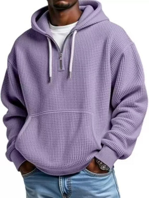Men's Full Size Textured Waffle Knit Half-Zip Hoodie Plus Size