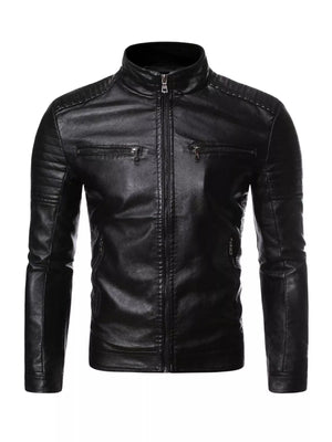 Men's Plus Size Zip Up Leather Moto Jacket