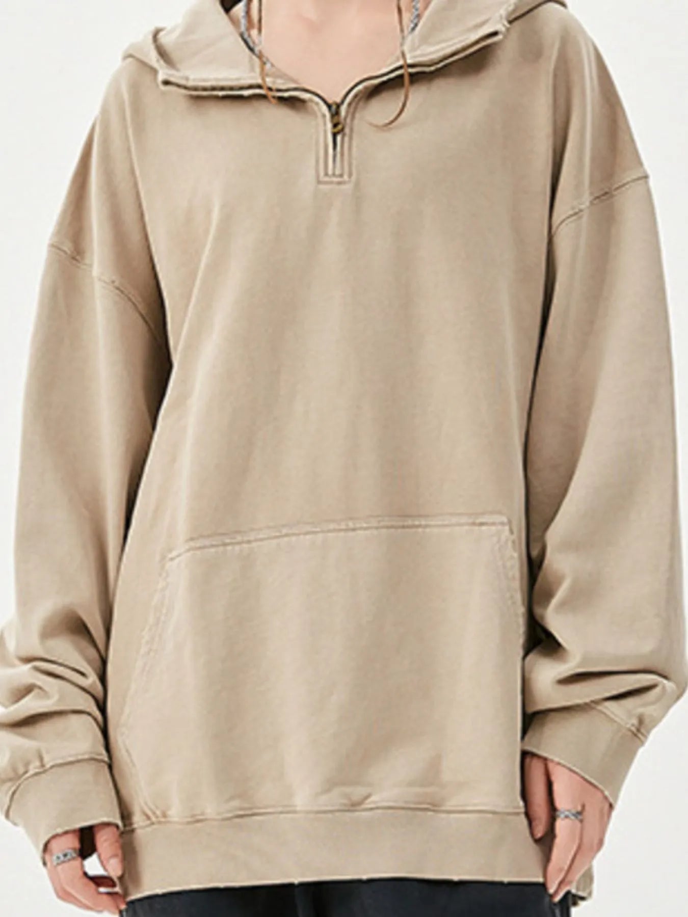Men's Washed Quarter-Zip Hoodie with Kangaroo Pocket