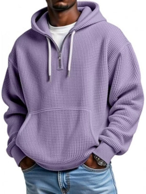 Men's Full Size Waffle Knit Quarter Zip Hoodie Plus Size