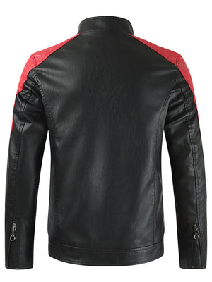 Men's Plus Size Color Block Leather Jacket
