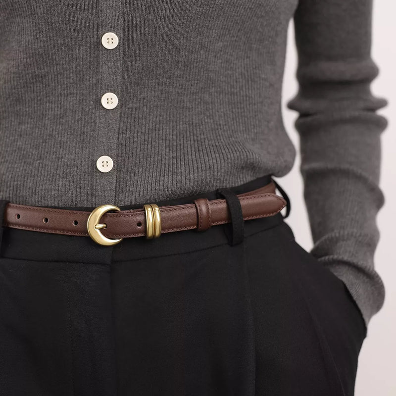 Leather Belt with Golden Buckle
