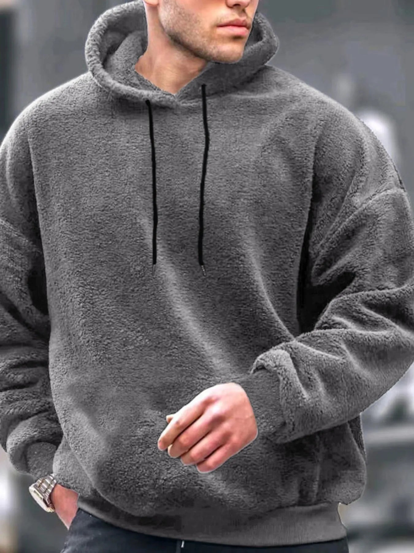 Men's Drawstring Long Sleeve Fleece Hoodie
