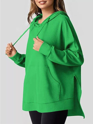Oversized Drawstring Side Slit Hoodie