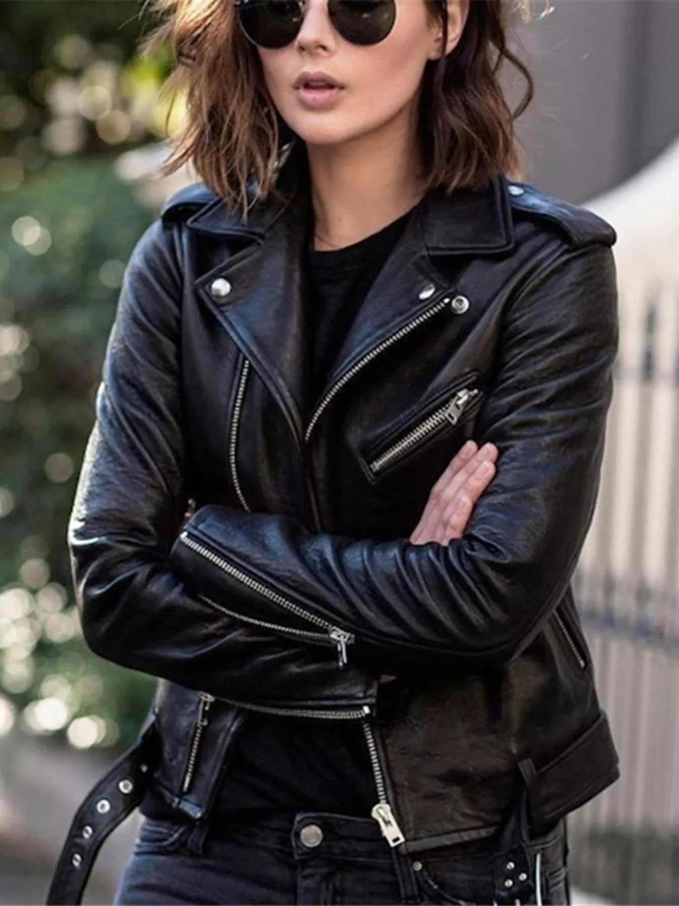 Full Size Zip Up Leather Motorcycle Biker Jacket Plus Size