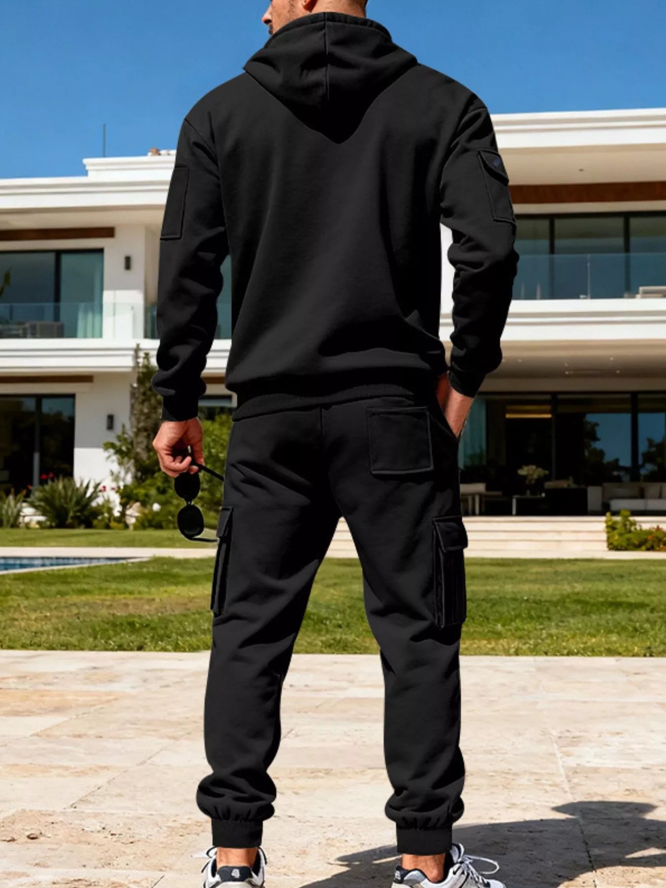 Men's Full Size Half Zip Hoodie and Cargo Pants Set Plus Size