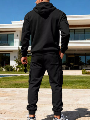 Men's Full Size Half Zip Hoodie and Cargo Pants Set Plus Size