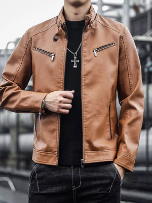Men's Plus Size Zip Up Leather Jacket