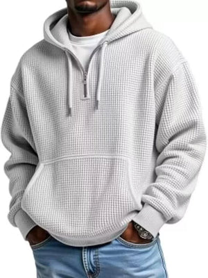 Men's Full Size Textured Waffle Knit Half-Zip Hoodie Plus Size