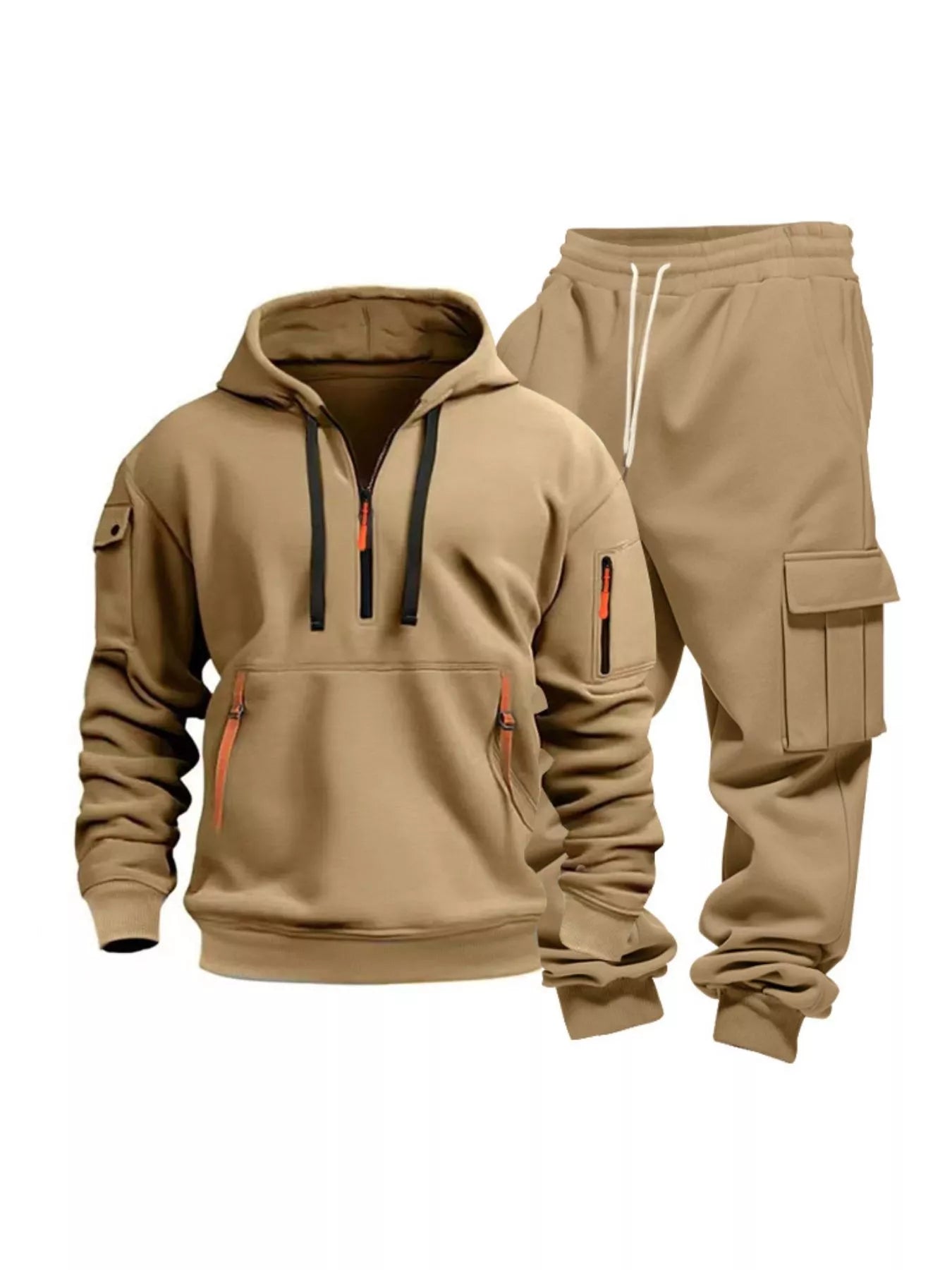 Men's Full Size Half Zip Hoodie and Cargo Pants Set Plus Size