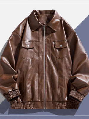 Men's Plus Size Zip Up Leather Jacket