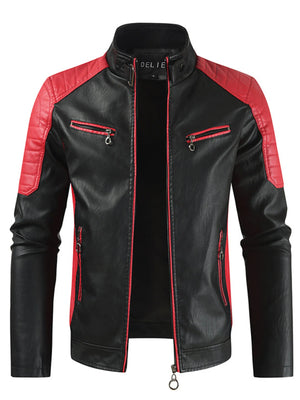 Men's Plus Size Color Block Leather Jacket