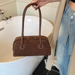 Velvet Shoulder Bag with Leather Strap