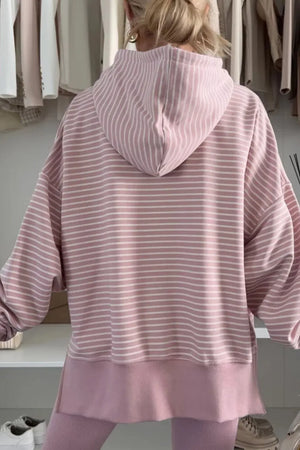 Side Slit Striped Oversized Hoodie