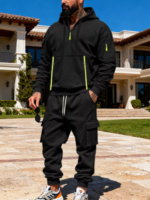 Men's Full Size Half Zip Hoodie and Cargo Pants Set Plus Size
