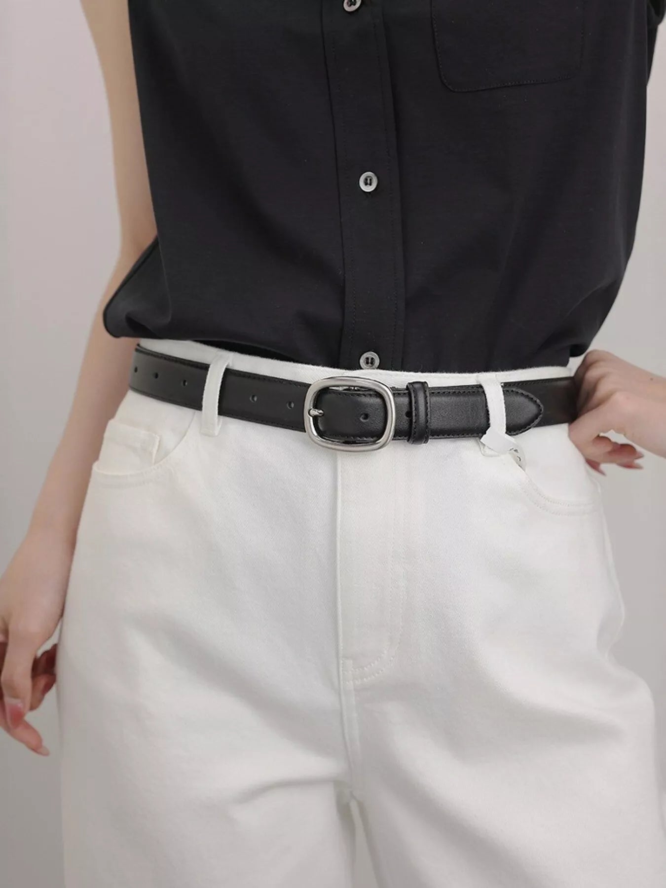 Leather Belt with Oval Buckle