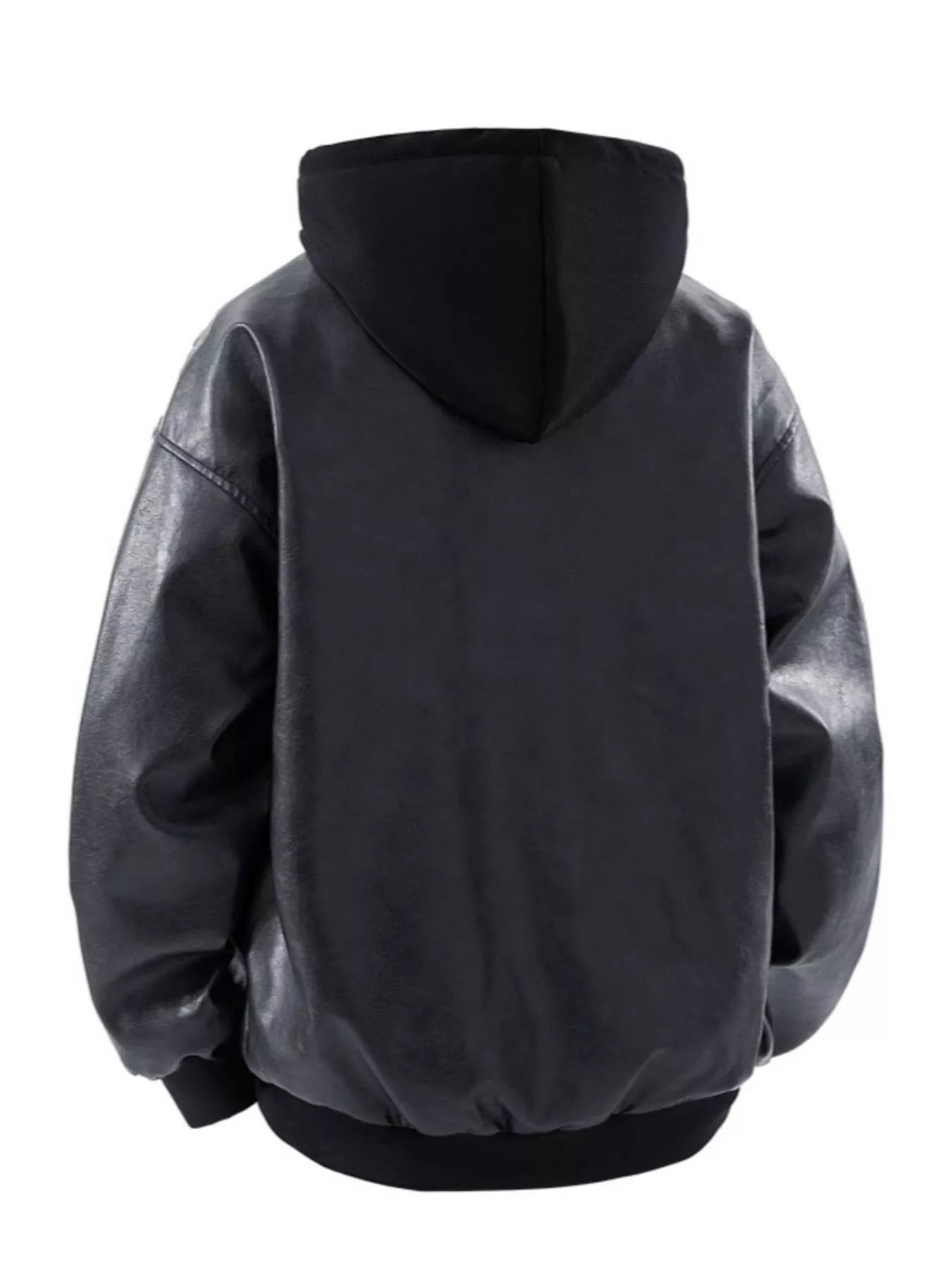 Men's Plus Size Hooded Faux Leather Moto Jacket
