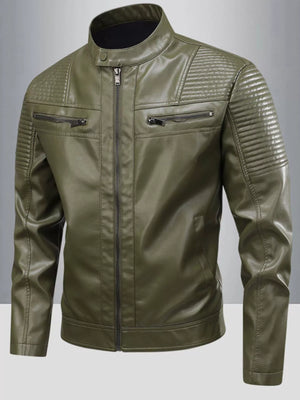 Men's Full Size Zip Up Leather Motorcycle Jacket Plus Size
