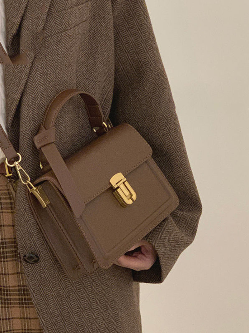 Leather Crossbody Bag with Golden Clasp