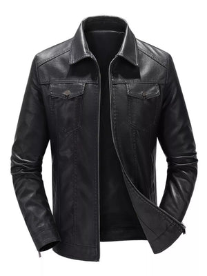 Men's Plus Size Zip Up Leather Jacket