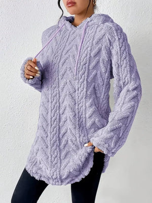 Cozy Textured Drawstring Fleece Hoodie