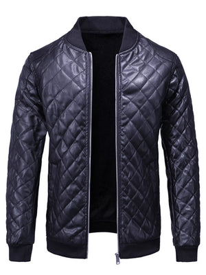 Men's Plus Size Quilted Faux Leather Bomber Jacket