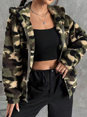 Fuzzy Camo Zip-Up Hoodie