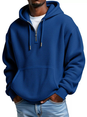 Men's Full Size Textured Waffle Knit Half-Zip Hoodie Plus Size