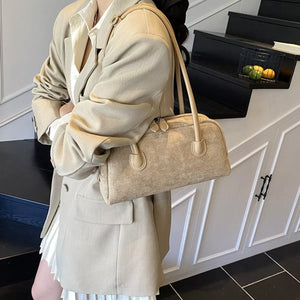 Velvet Shoulder Bag with Leather Strap