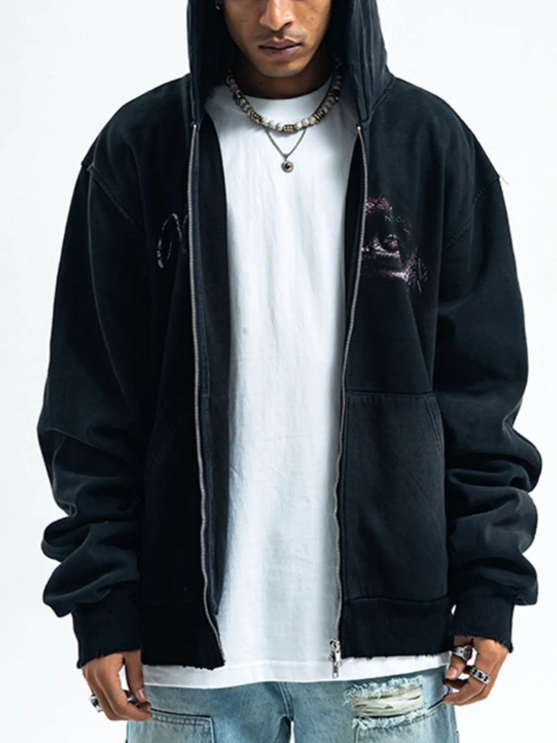 Men's Graphic Zip-Up Hoodie with Pockets