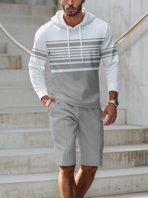 Men's Full Size Striped Hoodie & Shorts Casual Set Plus Size