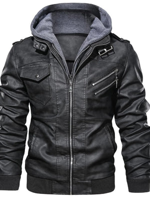 Men's Full Size Vintage Hooded Leather Jacket Plus Size