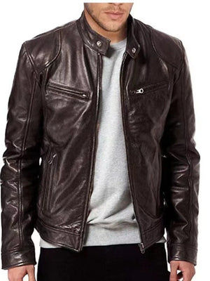 Men's Full Size Leather Biker Jacket with Zipper Pockets Plus Size