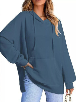 Oversized Drawstring Side Slit Hoodie