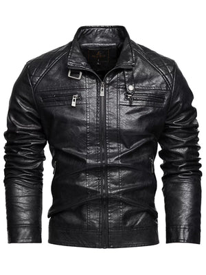 Men's Zip Up Faux Leather Moto Jacket