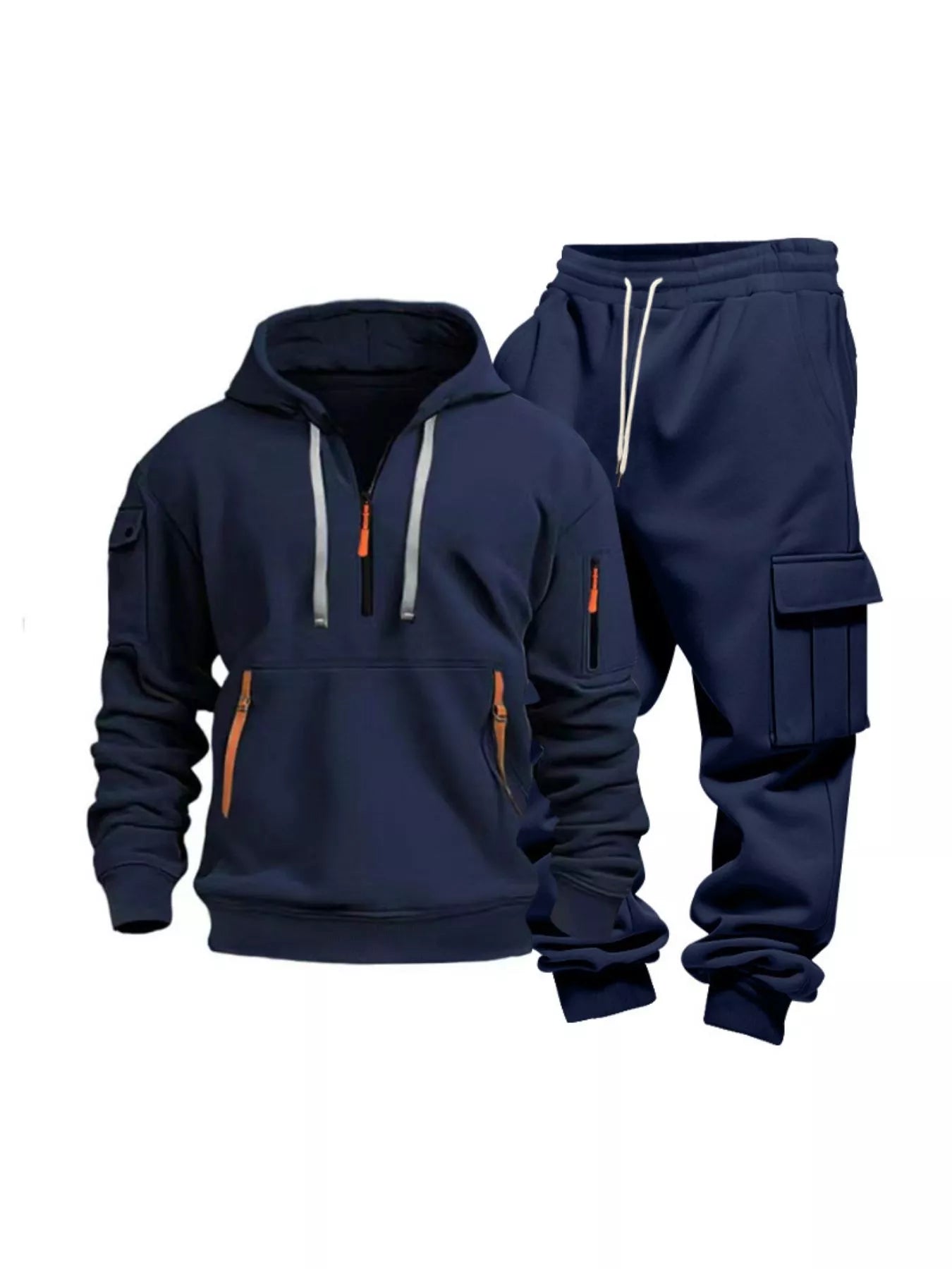 Men's Full Size Half Zip Hoodie and Cargo Pants Set Plus Size