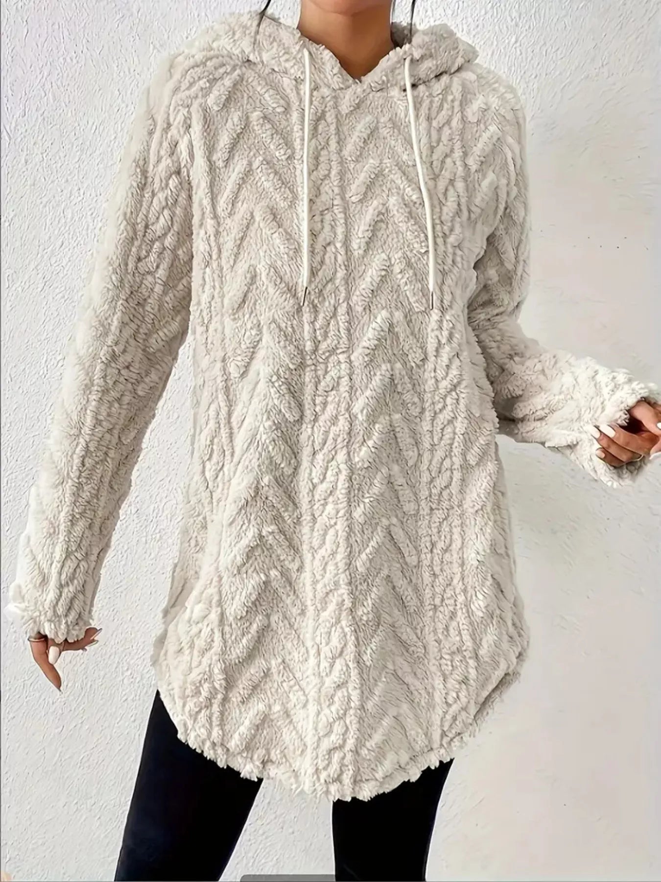 Cozy Textured Drawstring Fleece Hoodie