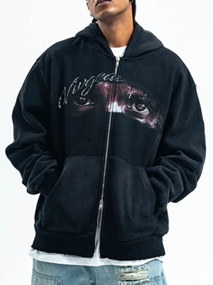 Men's Graphic Zip-Up Hoodie with Pockets