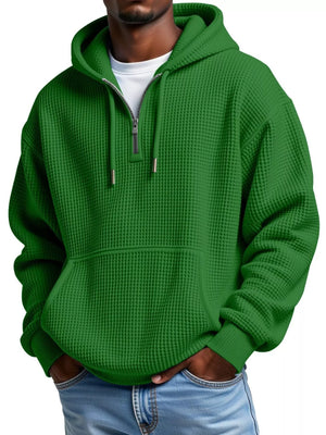 Men's Full Size Textured Waffle Knit Half-Zip Hoodie Plus Size