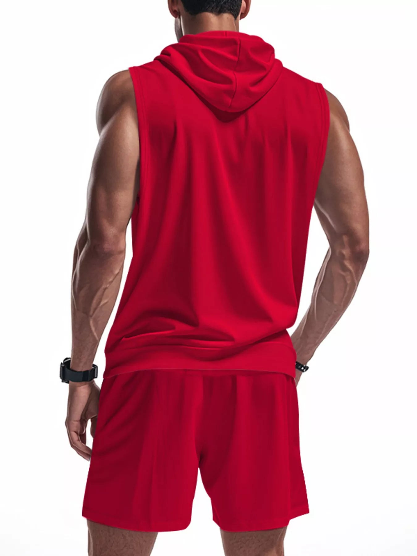 Men's Full Size Zip Up Sleeveless Hoodie & Shorts Set Plus Size