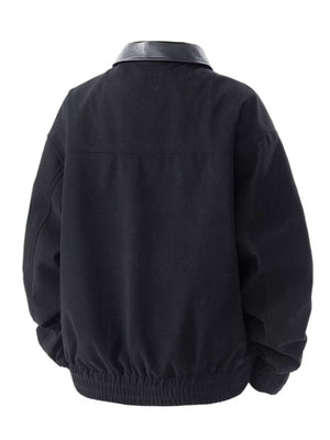Men's Plus Size Zip Up Corduroy Jacket with Leather Collar