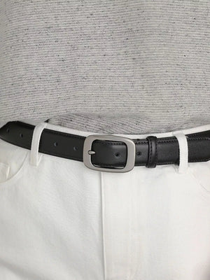 Classic Leather Belt with Silver Buckle